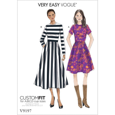 Vogue Pattern V9197 Misses Jewel Neck Gathered Skirt Dresses 9197 Image 1 From Patternsandplains.com