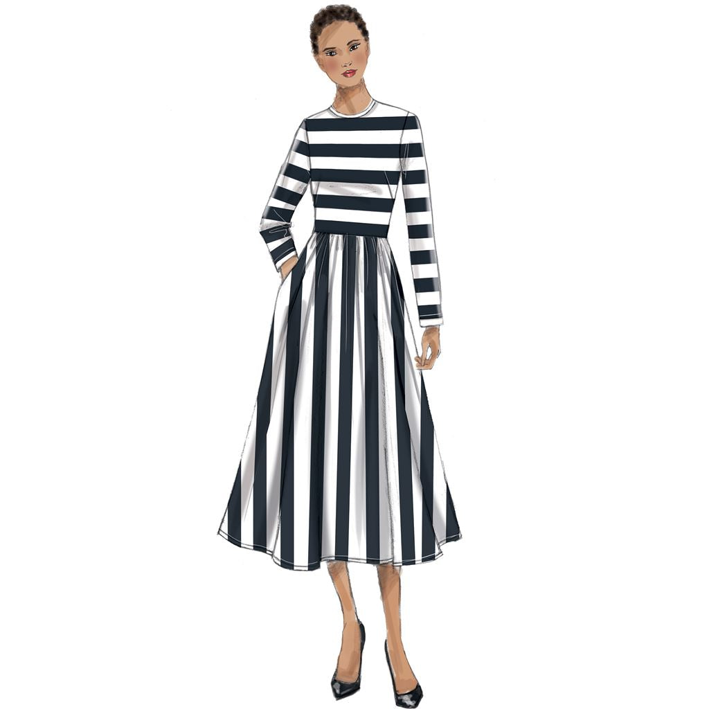 Vogue Pattern V9197 Misses Jewel Neck Gathered Skirt Dresses 9197 Image 2 From Patternsandplains.com.jpg