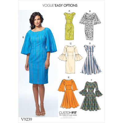 Vogue Pattern V9239 Misses Princess Seam Dresses with Sleeve and Skirt Variations 9239 Image 1 From Patternsandplains.com