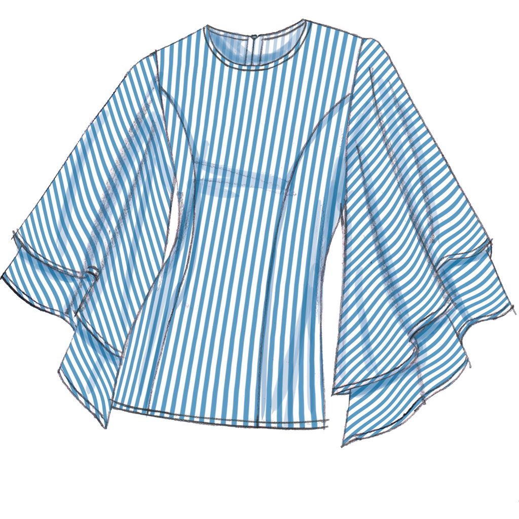 Vogue Pattern V9243 Misses Princess Seam Tops with Flared Sleeve Variations 9243 Image 3 From Patternsandplains.com.jpg