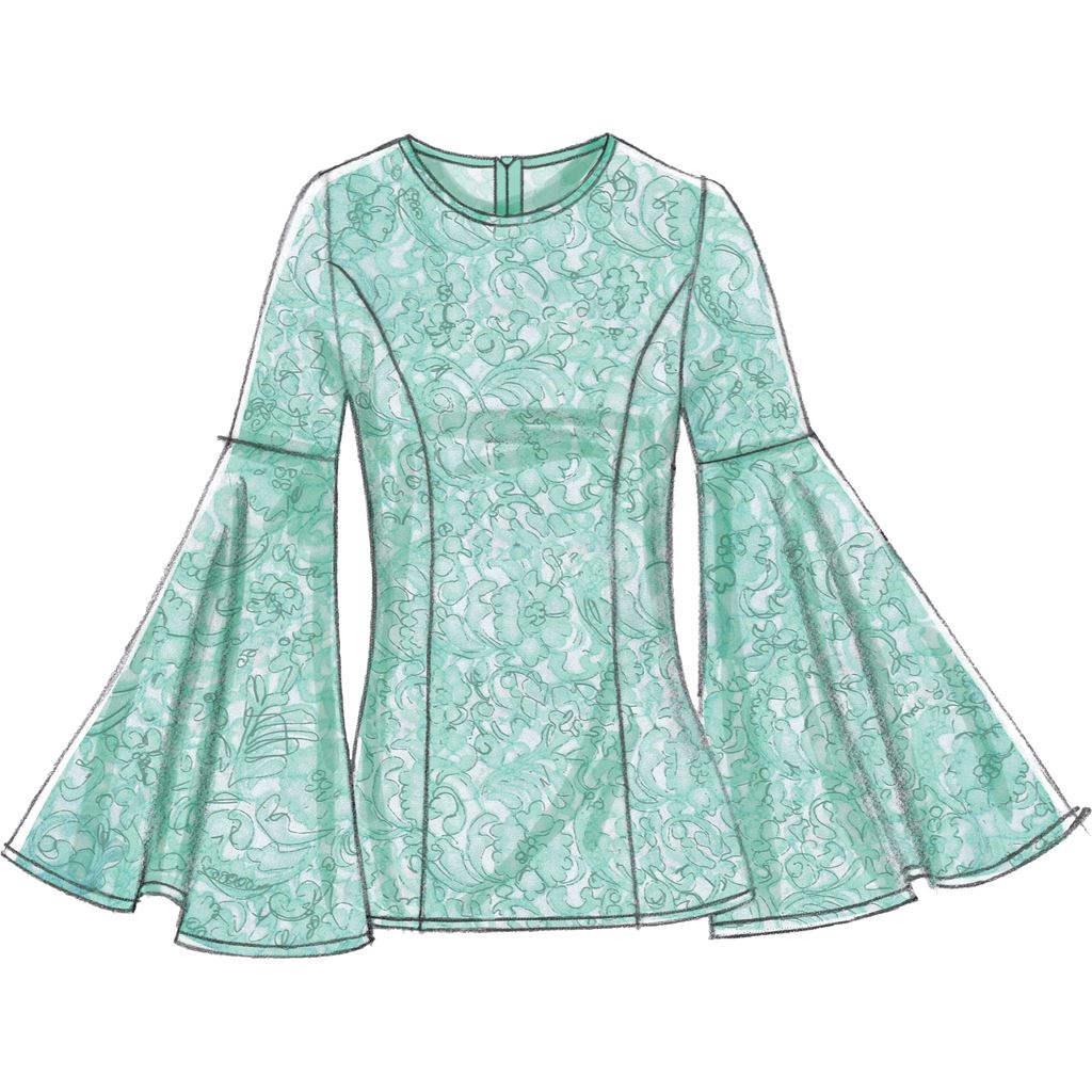 Vogue Pattern V9243 Misses Princess Seam Tops with Flared Sleeve Variations 9243 Image 4 From Patternsandplains.com.jpg