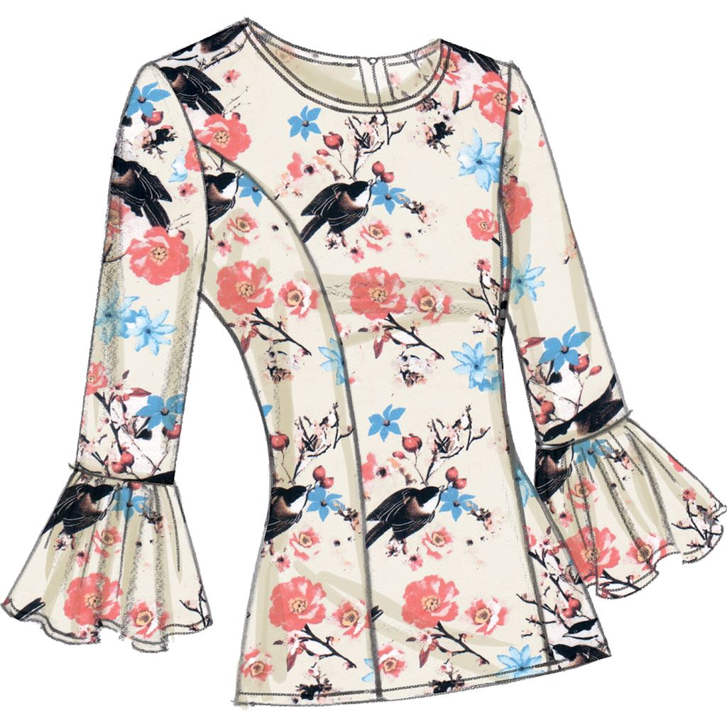 Vogue Pattern V9243 Misses Princess Seam Tops with Flared Sleeve Variations 9243 Image 6 From Patternsandplains.com.jpg