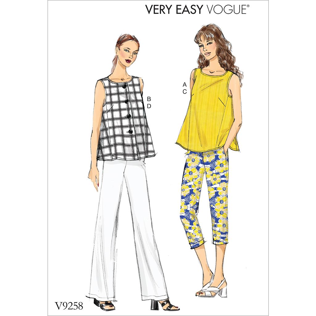 Vogue Pattern V9258 Misses Sleeveless Tops with Pull On Pants 9258 Image 1 From Patternsandplains.com