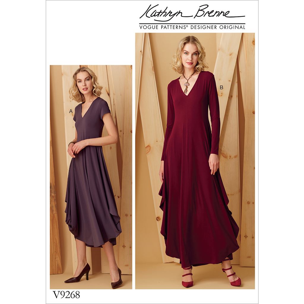 Vogue Pattern V9268 Misses Knit V Neck Draped Dresses 9268 Image 1 From Patternsandplains.com