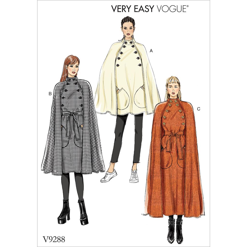 Vogue Pattern V9288 Misses Cape with Stand Collar Pockets and Belt 9288 Image 1 From Patternsandplains.com